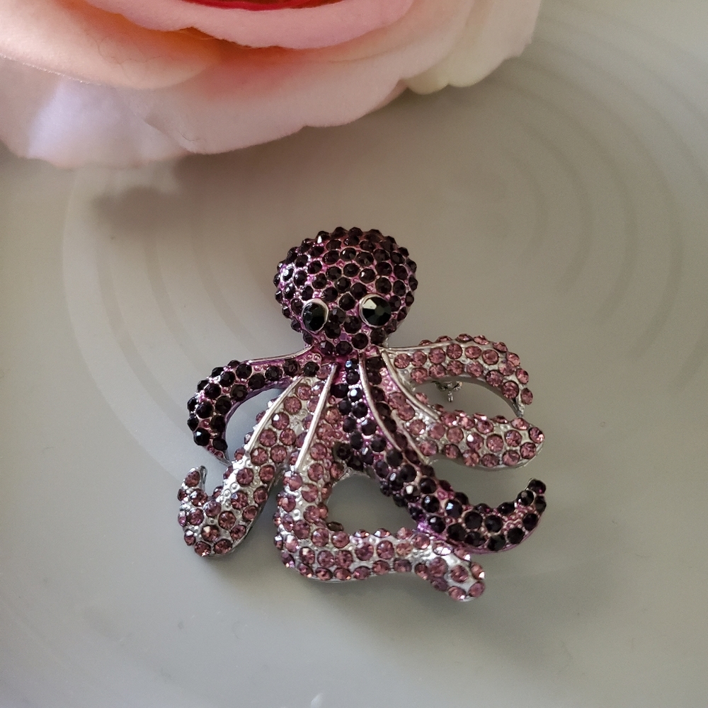 Brooch Crystal Octopus